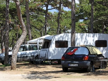 Pitch in the shade of the trees