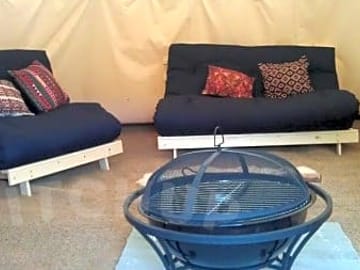 Inside the 18ft Tipi - Futon Beds
