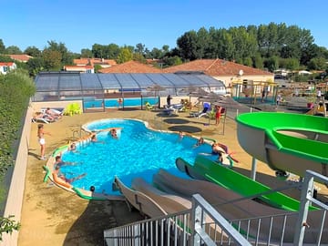 View over the pool and slides