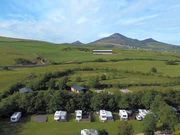 Gwynus caravan park with Yr Eifl in the background