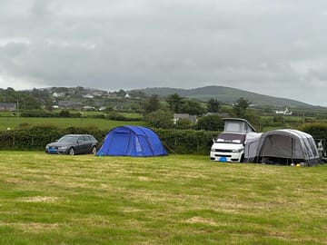 Caravan and camping field looking towards rhos-y-llan