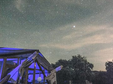 Safari tents at night