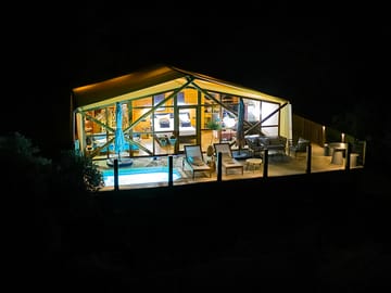 Safari tent at night