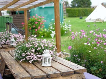 Picnic benches in both glamping kitchens