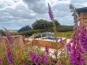 Decking area, hot tub and views