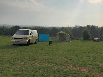 Morning view with sunrise over the site