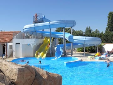 Outdoor pool with waterslide
