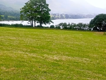 Grass pitches by the lake