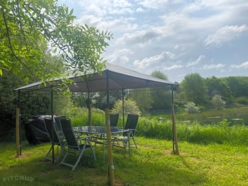 Gazebo set up with solar fairy lights installed