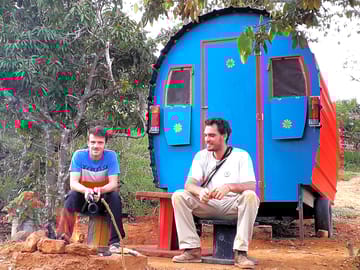 Sitting outside the gypsy caravan