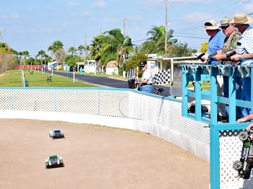 Rc oval track with bleachers, night lights and computerised scoring equipment