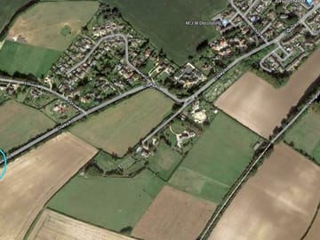 Overhead of site, blue circle is campsite. - what3words - test crabmeat beanbag