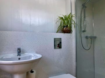 One of the shower rooms, hand-built and newly finished