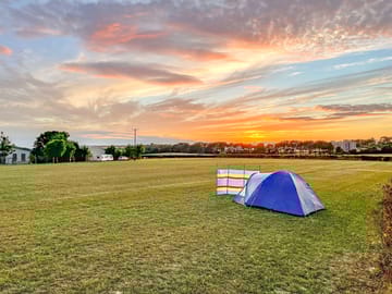 The pitch field at sunset