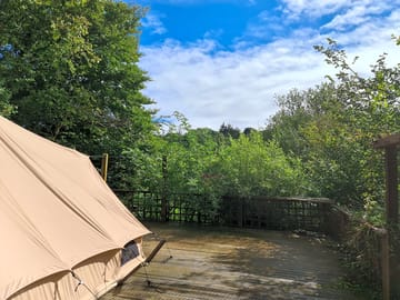 The view of the bamboo tent overlooking the raised platform