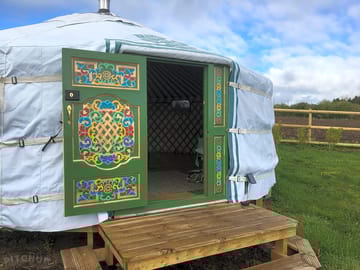 Beautiful mongolian handprinted doors and interior poles