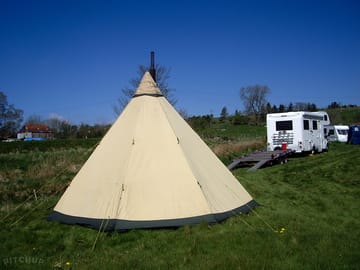Teepee tent with woodburner