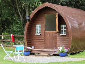 Front of Bluebell Pod with seating area