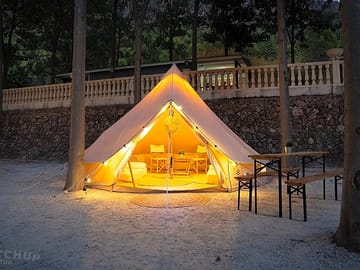 Emperador junior tent lit up at night