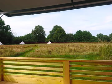 View of the tents from the shared kitchen