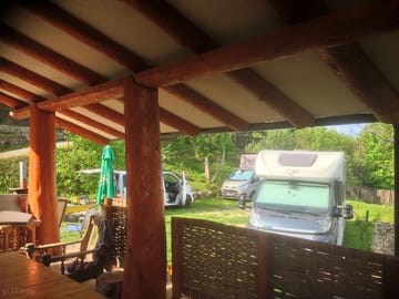 Looking out from the covered open lounge