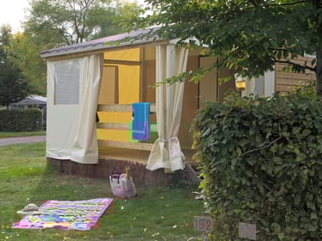 Pre-erected tent with kitchen facilities - toilet blocks are a short walk away