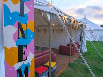 Tented cinema and games room