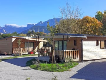Lodges surrounded by mountain scenery