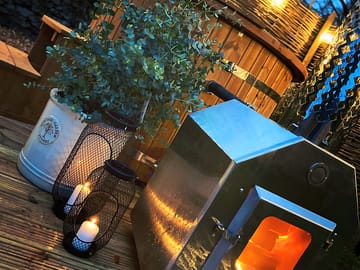 Woodfired hot tub roaring away