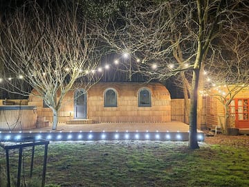 The cabin at night