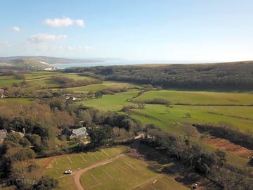 View of camping field and coast