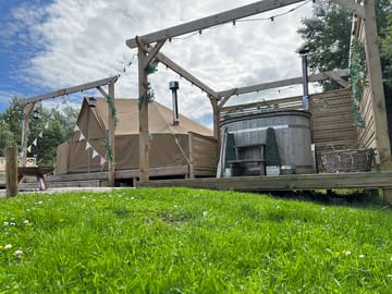 Bell tent with wood fired hot tub