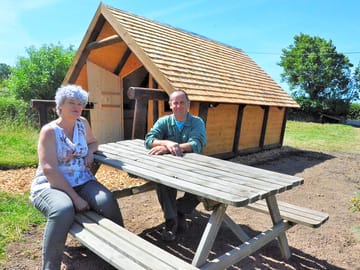 Picnic table by the lodge
