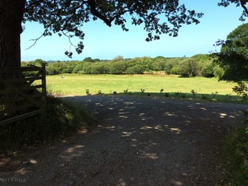 Sports field seen from shower block