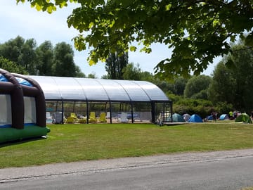 Outside the covered swimming pool