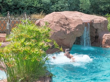 The aqua park with its small bridge