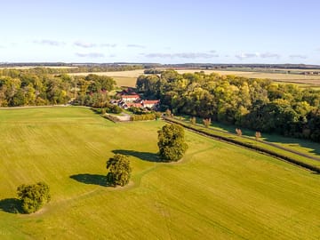 Aerial view of the estate and dog field