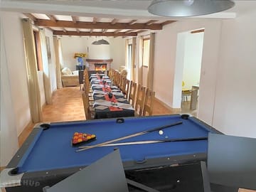 Pool table right next to the dining table