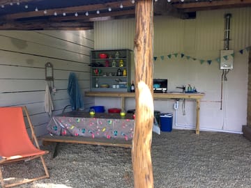 Covered kitchen and dining area