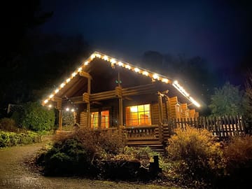 Exterior lit up at night