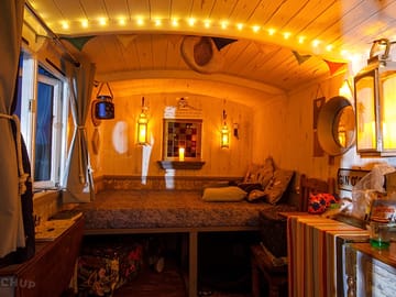 Interior lit up at night