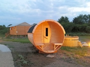 Outside the sauna pod