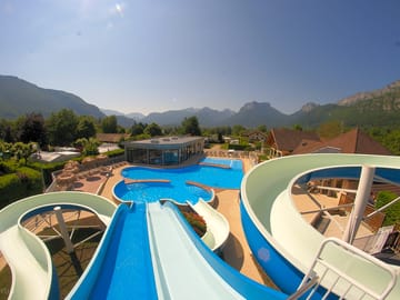 Outdoor swimming pool and waterslides
