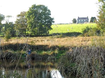 View from the lake to our 5 star, 3 bedroom farmhouse.