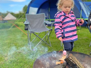 Enjoying marshmallows by the fire