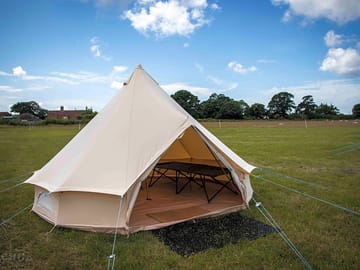 Outside of the bell tent