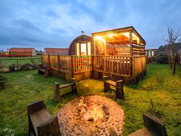 Decking, seating and firepit