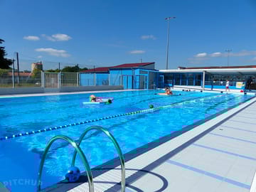 An outdoor pool isn't far from the site