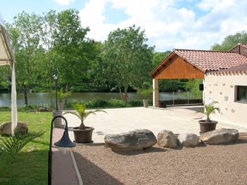The terrace overlooking the pond