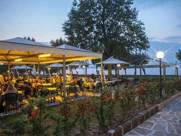 Restaurant and lake